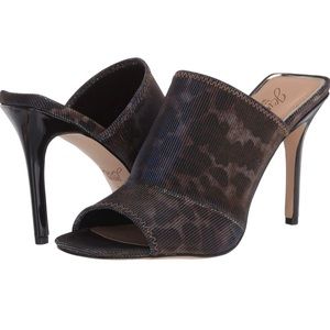NEW BADGLEY MISHKA Jewel Fontana Squared-Toe Leopard Print Mules - Size: 9